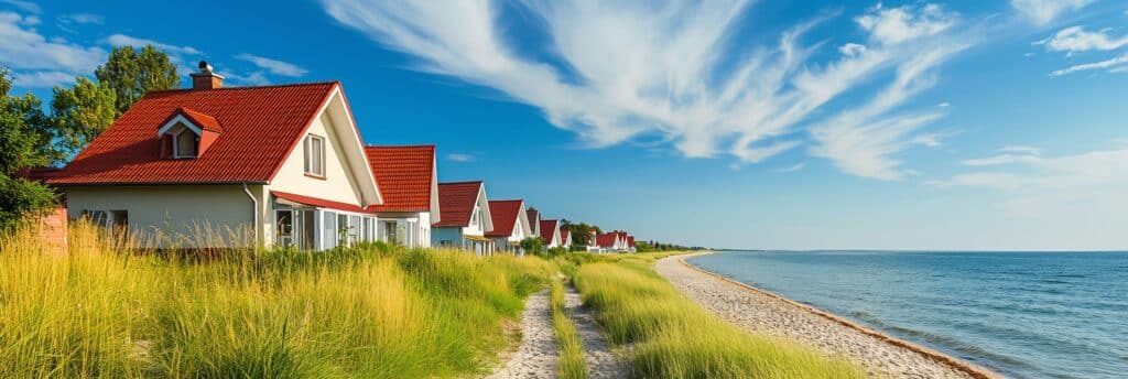 Reihe von Häusern an der Ostseeküste